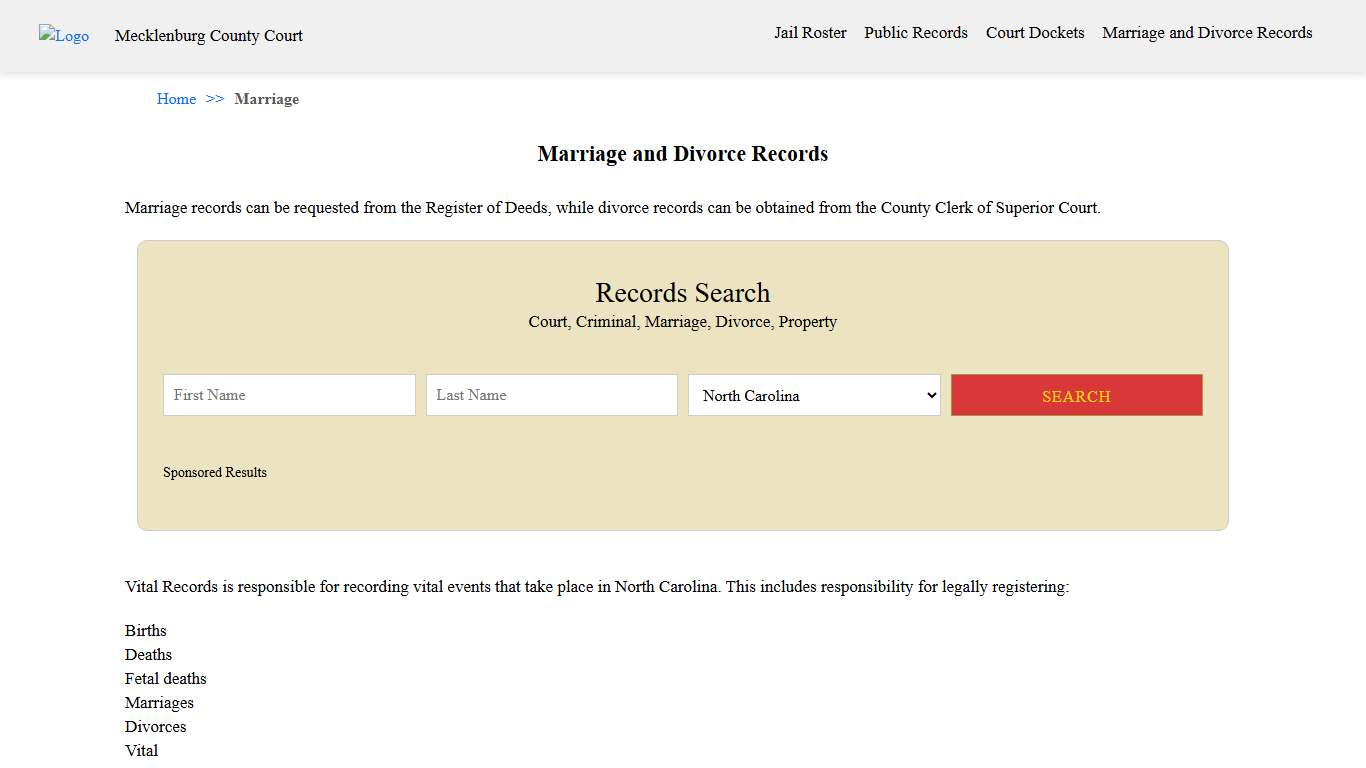 Marriage and Divorce Records Mecklenburg County Court