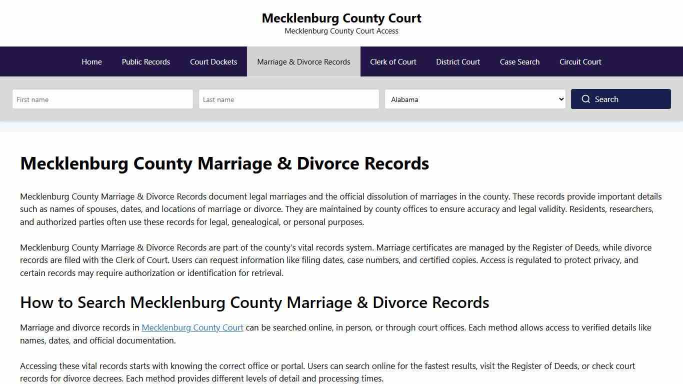 Mecklenburg County Marriage & Divorce Records